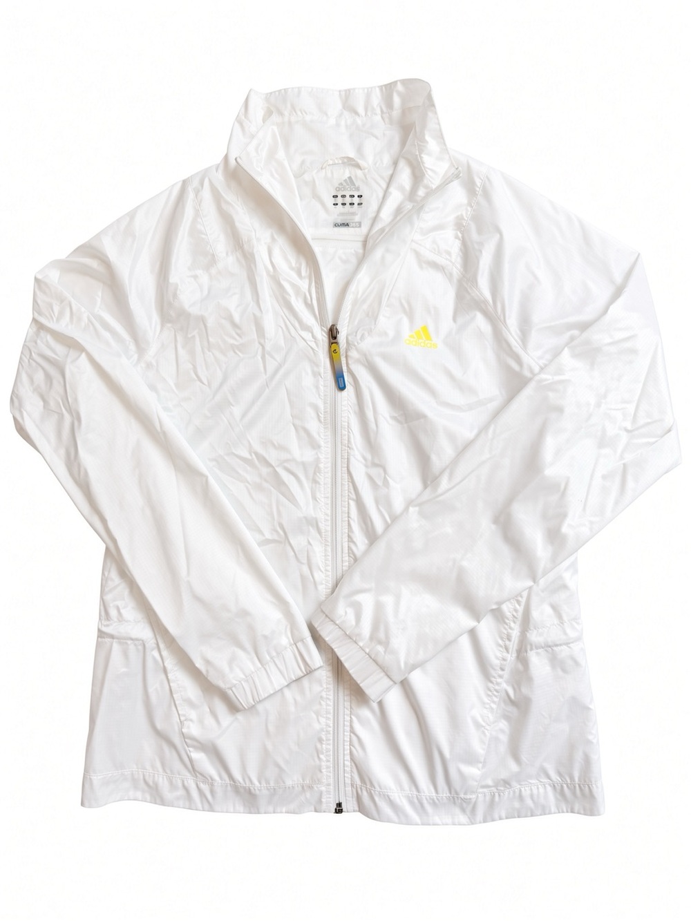 adidas Kids White Rain Jacket with Yellow Logo